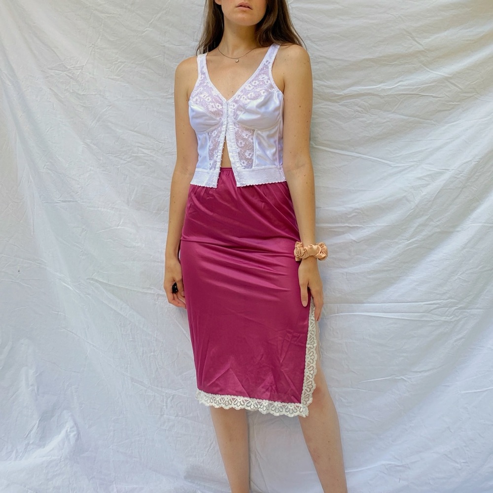 SOLD VTG 80s Blush Maroon & Cream Lace Slip Skirt